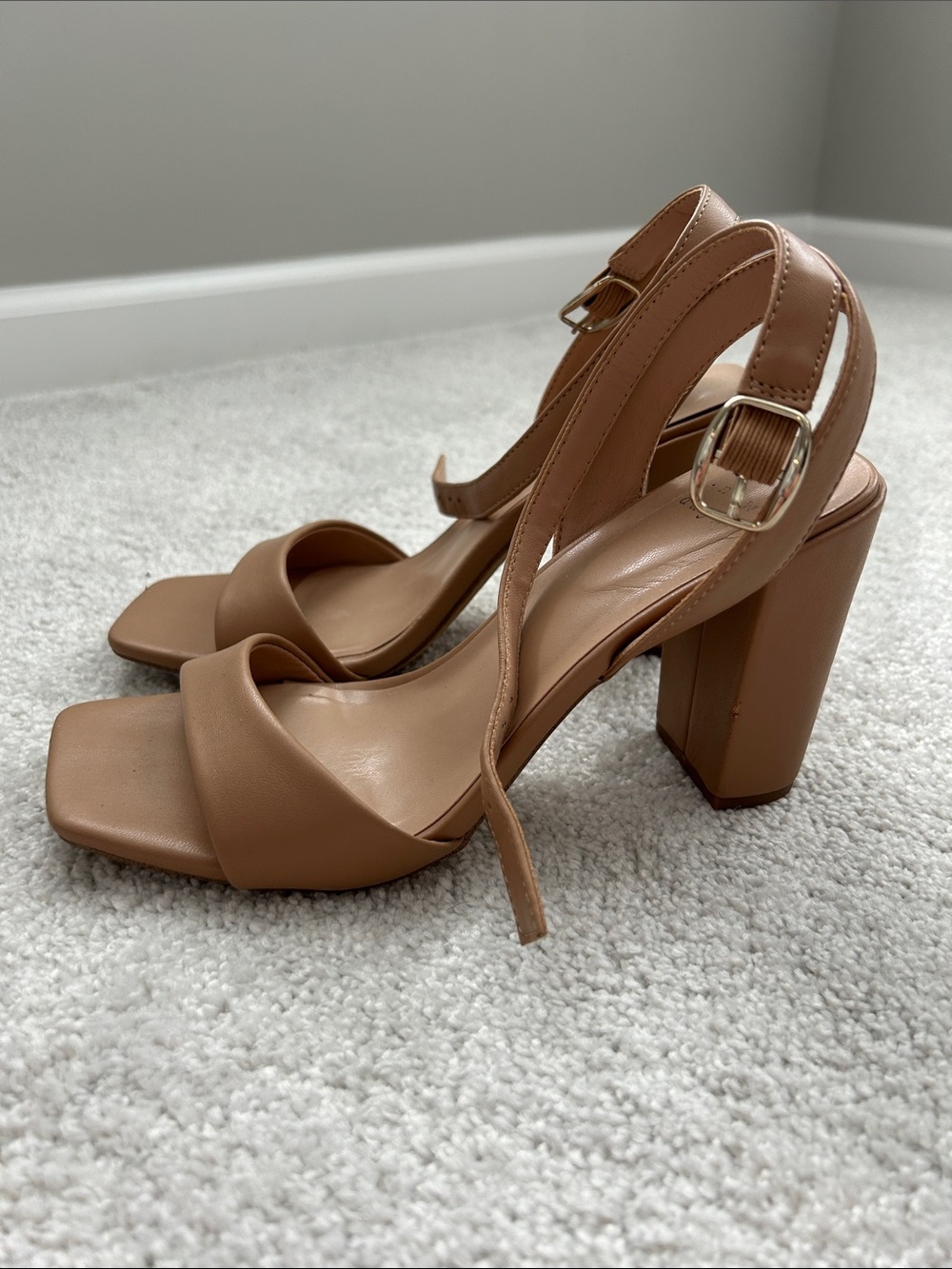 a new day Tan Block Heel Sandals with Buckle Ankle Strap